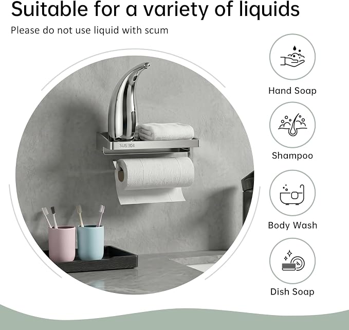 5-in-1 Automatic Soap Dispenser Touchless Set,300ML Hand & Dish Countertop Electric Liquid Rechargeable Dispenser with Sensor,Modern 4 Gear Adjustable Kitchen Auto Soap Pump