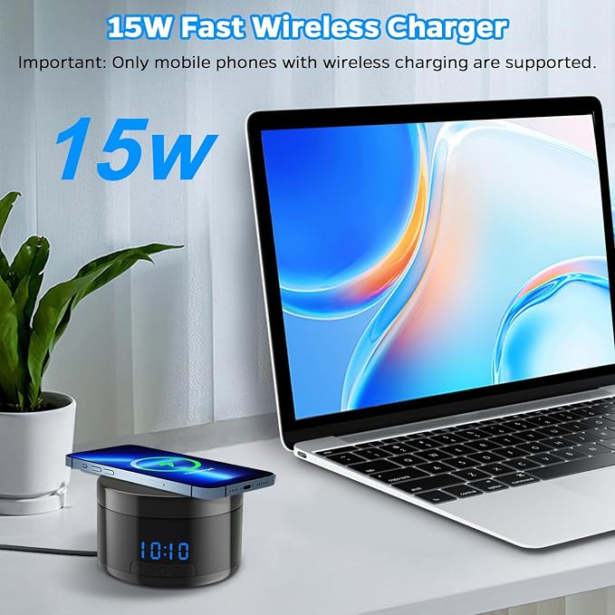 Indoor Security Camera | Clock & Wireless Charging, 1080P WiFi Cameras with Motion Detection, Night Vision, Local & Cloud Storage,with APP (Black)