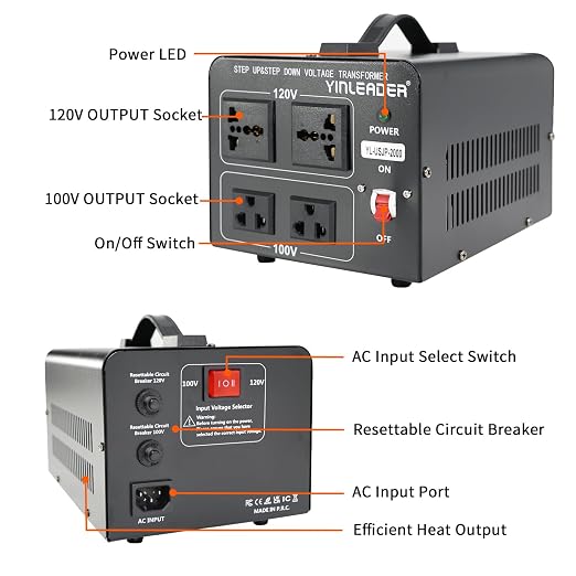 Yinleader 2000W Convert 120V to 100V or 100V to 120V Step Up/Down Voltage Transformer Perfect for Japanese High-Power Devices in US