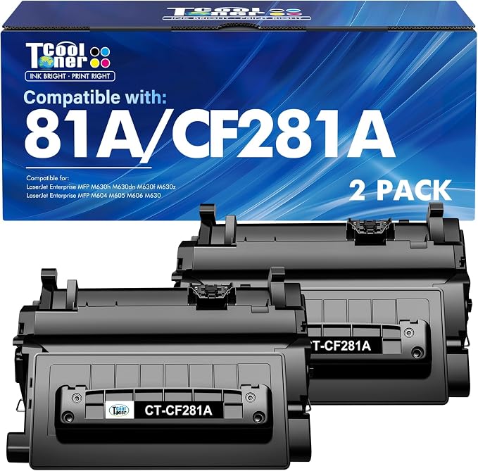 CF281A 81A Black Toner Cartridge 2-Pack Compatible Replacement for HP 81A 81X LaserJet M605 M604 Toner Cartridge for HP Enterprise MFP M605 M604 M604dn M605dn M605x M606 M630 M630f Printer Ink