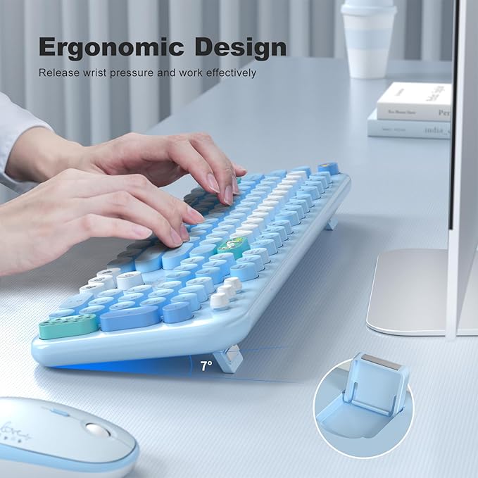 MOFII Wireless Keyboard and Mouse Combo - Pale Blue Full Sized Plug and Play Colorful Computer Keyboards - 104 Keys Round Keycap USB 2.4G Cute Keyboard for Windows/Laptop/Mac/Desktop/PC