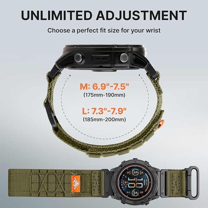 Bandletic Tactical Nylon Compatible with Garmin Fenix 7X 6X 5X Watch Band - 26mm Quick Fit Rugged Strap for Fenix 8 51mm/7X 6X Pro/5X Plus/3/3 HR/Instinct 2X Solar 3 50mm /Enduro/Quatix/Tactix/Epix