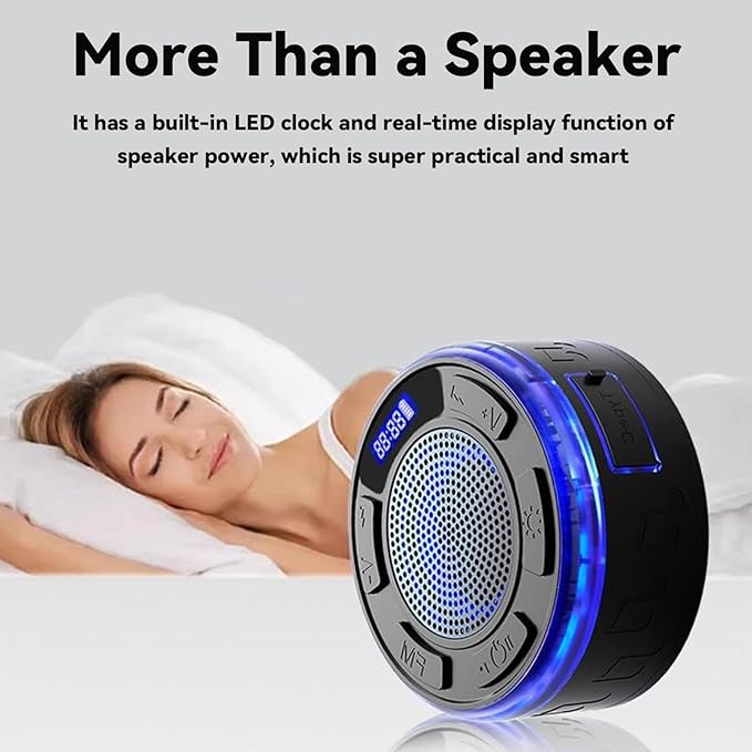 IPX7 Waterproof Shower Speaker with Colorful RGB Lights & LED Display, Detachable Suction Cup, 360° Balanced Sound - Perfect for Bath, Pool, Party & Outdoor (Black)