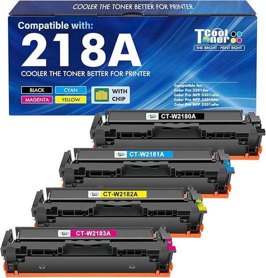 218A Toner Cartridges 4 Pack 3301fdw 3301 218 Compatible for HP 218A 218X Color LaserJet Pro MFP 3301cdw 3201dw 3301sdw Printer High Yield Ink Set W2180A with Chip (Black Cyan Yellow Magenta)