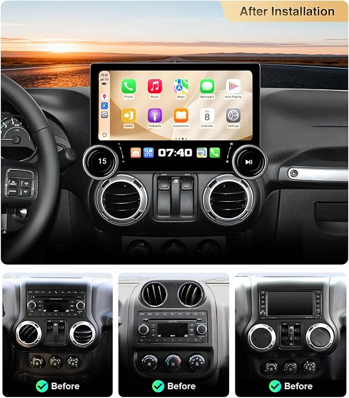 11.5" Dual Knob Android 13 Car Stereo for Jeep Wrangler JK (2007-2018) Dodge Ram 1500 (2009-2012) - 4G+64G Radio Upgrade with Wireless CarPlay Android Auto, QLED Touch Screen