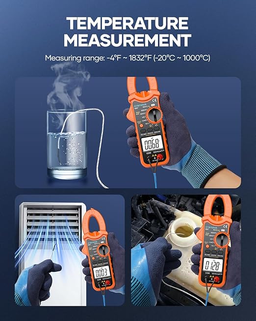 Crenova Clamp Meter Multimeter 6000 Counts TRMS Electrical Tester for AC/DC Current/Voltage,Resistance,Capacitance,Frequency,Duty Cycle,Temperature,Continuity,Diode,NCV for Industrial & Home Use
