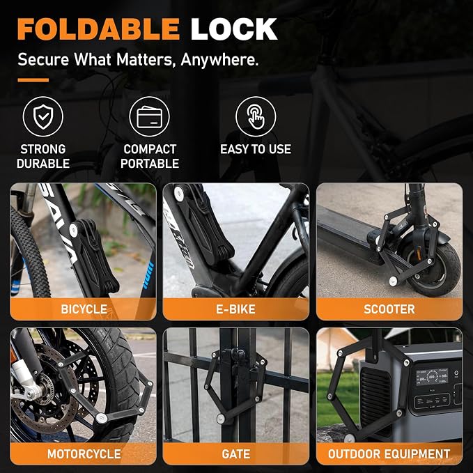 Heavy Duty Folding Bike Lock, 34" Foldable Bicycle Lock with 4 Keys & Mounting Bracket, Alloy Steel Anti Theft Bike Lock for Electric Bike, Scooter & Motorcycle, Portable Security Lock - Black