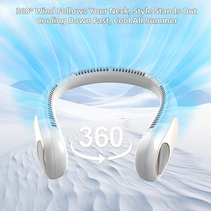 Portable Neck Fan, Personal Wearable Bladeless Fan for Outdoor Indoor, LED Display, 360° Cooling, 4-Speeds, 6000mAh USB Rechargeable, Birthday Gifts for Men Women Dad Mom (White)