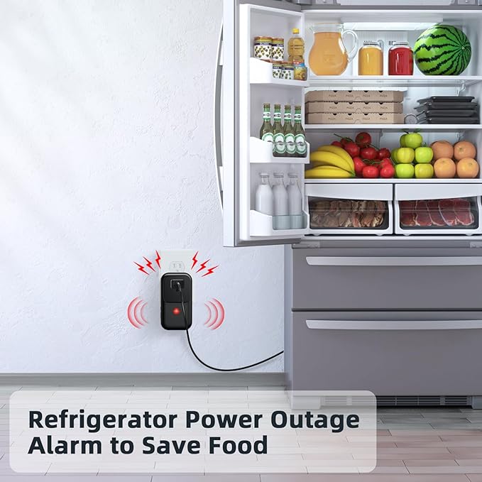 Power Failure Alarm 2 Pack, Freezer Power Outage Alarm 7 Sirens, 0-110dB Adjustable LED Indicator 12H Alert, Power Loss Monitor for Refrigerator, Sump Pumps, Aquarium