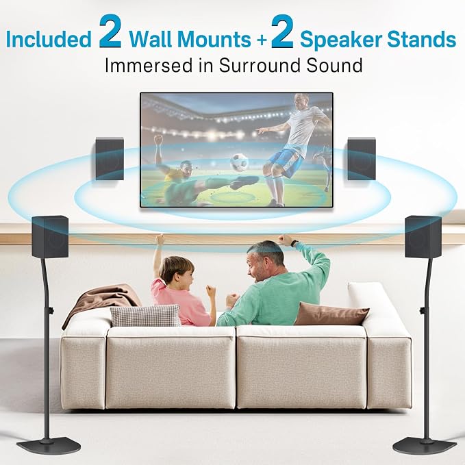 Speaker Stands Pair for Samsung HW-Q990F/Q990H/Q990C/Q990D Rear Speaker Stand with Wall Mount - Height Adjustable Speaker Floor Stands for Q Series Samsung Speaker Stands Pair with Keyhole&Thread Hole