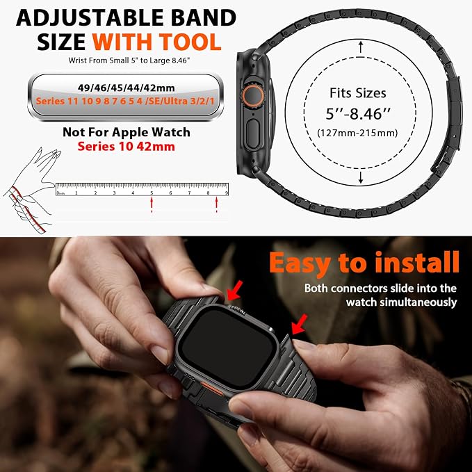 Titanium Apple Watch Band for Men Compatible with Apple Watch Ultra 3/2/1 49mm,iWatch Series 11/10/9/8/7/6/5/4/SE/3/2/1 (46/45/44/42mm),Lightweight Waterproof and Scratch Resistant Metal Strap