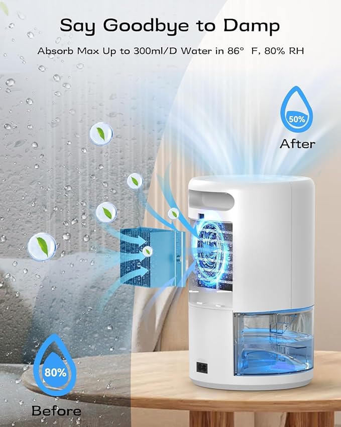 Dehumidifier, 35 oz Small Dehumidifiers for Home, Bathroom, Bedroom, Rooms, Ultra-Quiet with Sleep Mode, 7 Color Lights & Auto Shut Off, Compact & Portable for Closet, RV, Basement, Energy Saving