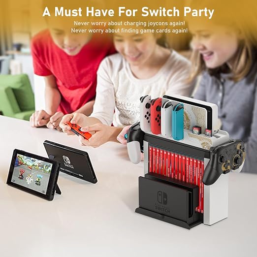Switch Games Organizer Station with Controller Charger, Charging Dock for Nintendo Switch & OLED Joycons, Switch Mounts, Brackets & Stands for Games, the Legend of Zelda: Tears of the Kingdom Edition