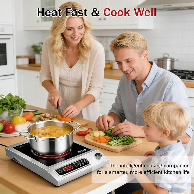 1800W Hot Plate Electric, 9 Power Levels Commercial-Grade Induction Cooktop, Portable Infrared Burner with Timer and Child Safety Lock, for Apartment, Dorm, RV and Restaurant