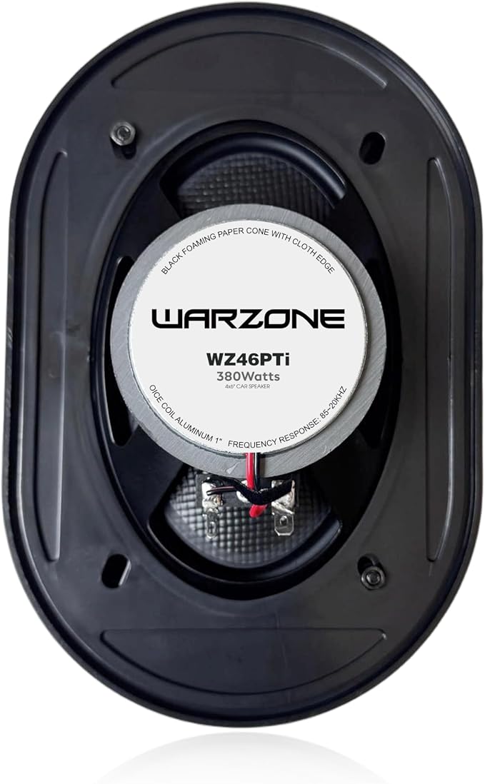 Warzone 2X WZ46PTi 4x6-Inch Super Coaxial Speaker Pair, 4 Ohm, 380W Max, 100W RMS, 90dB Sensitivity, Ferrite Woofer & PEI Dome Tweeter for Pro Car Audio
