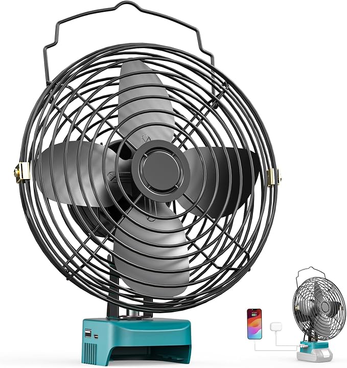 Ecarke 8 Inch Cordless Jobsite Fan Compatible with Makita 18V (Tool Only) 2-Speed Powerful Cooling Fans Portable Battery Fans for Garage Construction Jobsite Camping Fan