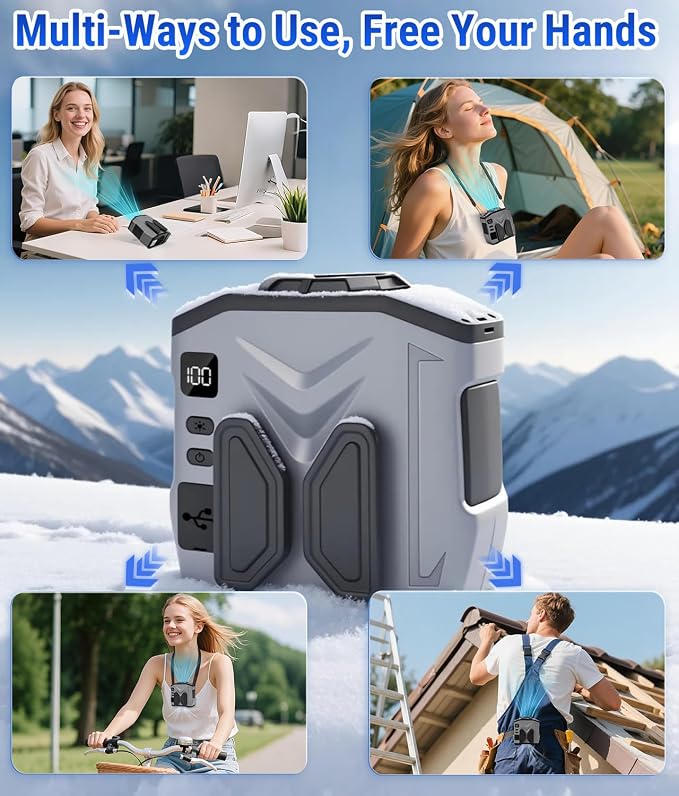 20000RPM Wearable Waist Clip Fan, 10000mAh 40H Long Lasting Brushless Motor, Hands-Free Cooling Fan For Jobsite Camping