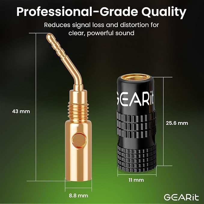 GearIT Pin Banana Plugs for Speaker Wire (6 Pairs, 12 Pieces), 2mm Pin Plug Screw Type, 24K Gold Plated Connectors (Support 12 AWG to 20 AWG Wires)