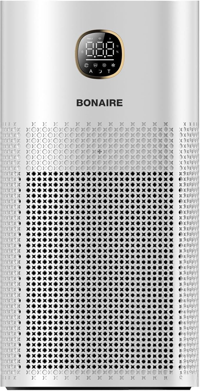 Bonaire Air Purifier for Home | for Large Rooms up to 3600 sqft | 3-in-1 HEPA13 Filter | Air Cleaner for Pets, Allergies Smoke & Dust | Air Purifier with Auto Mode | PM2.5, WiFi | 29.5db Quiet | White