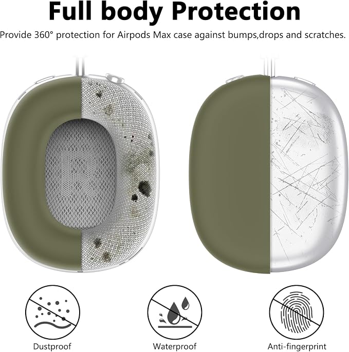Silicone Case Cover for AirPods Max Headphones,Ear Pad Case Cover/Ear Cups Cover/Headband Cover for AirPods Max 2/1 (2026/2024/2020)(USB-C/Lightning),Accessories for Apple AirPod Max 2, Military Green