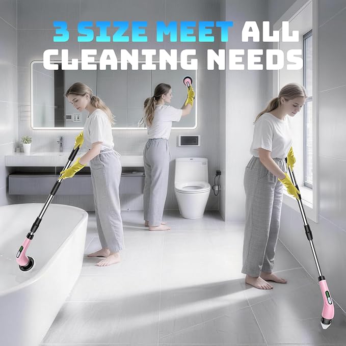 Highyes Electric Spin Scrubber for Cleaning Bathroom: Cordless Power Shower Scrubber - Electric Cleaning Brush for Tile Tub - Pink