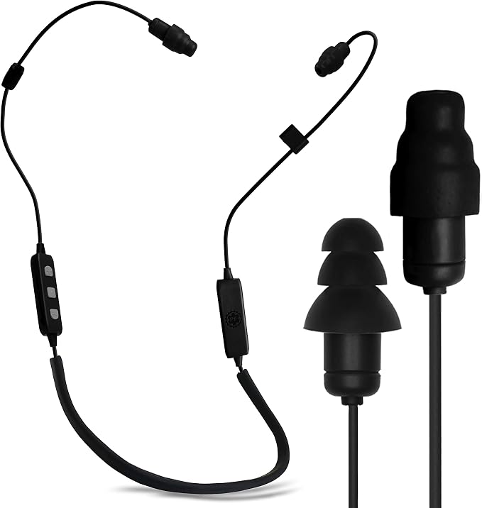 Plugfones Liberate 2.0 Bluetooth Earplug Headphones - Wireless Bluetooth in-Ear Earplug Earbuds - 29 dB Noise Reduction Headphones with Noise Isolating Mic and Controls (Black & Gray)