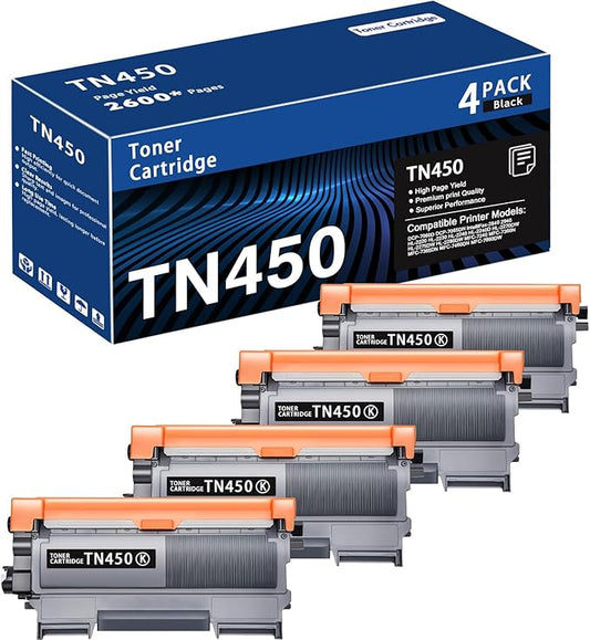 TN450 Black 4-Pack High Yield Toner Cartridge Compatible Brother TN-450 TN 450 Replacement for HL-2240 HL-2270DW HL-2280DW MFC-7360N MFC-7460DN MFC-7860DW IntelliFax 2840 2940 Printer
