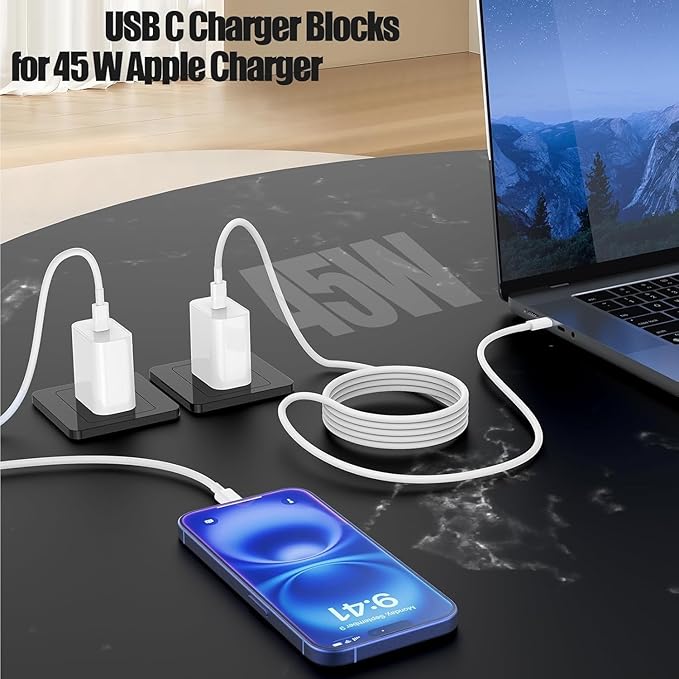 45W USB C Fast Charger for iPhone 17/16/15, 2Pack USB-C Charger Block and 10ft Type C to C Fast Charging Cable Cord Long for Apple iPhone 17 Pro Max/17 Air/16e/16/15 Plus/iPad/MacBook/Samsung Galaxy