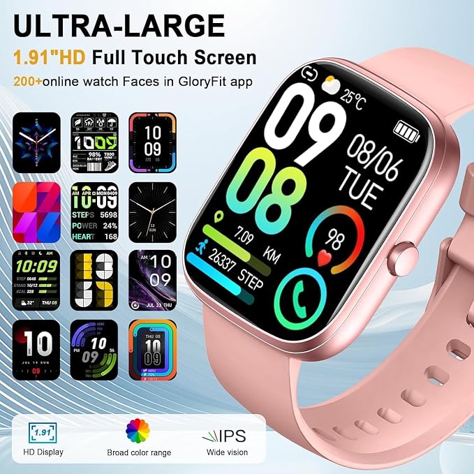 Smart Watch 2026 NEW 1.91" Smartwatch for Men Women(Answer/Make Call),Fitness Watch with 110+ Sport Modes, Reloj Inteligente with Sleep Monitor/Heart Rate/Step/Calories/IP68,for Android iOS, Gold Pink