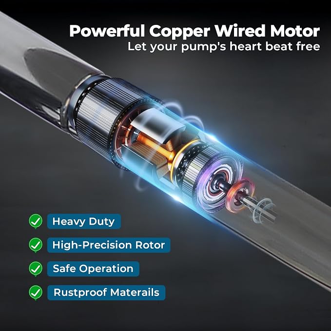 0.75HP Deep Well Pump, 220V/60Hz, 4.8GPM, 206ft Head Submersible Well Pumps with 49ft Electric Cord, 2.6" Stainless Steel Deep Well Water Pumps for Industrial, Irrigation & Home Use