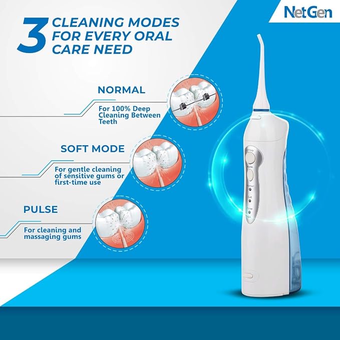 Cordless Water Flosser for Best Cleaning of Teeth Gums Professional Dental Oral Irrigator,Sonic Toothbrush, Electronic Toothbrush with 3 Brushing Modes and Built-in Timer, IPX7 Waterproof, White