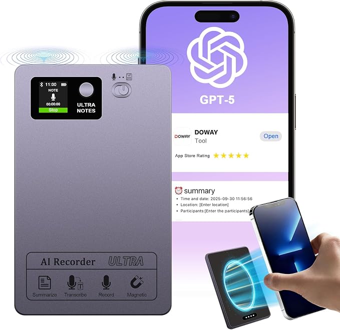 Ai Voice Recorder for Meeting: Support 152 Language Transcription Summarize - App Control Noise Cancellation Magnetic Dictation Recording Transcriber Note Taking Device 64GB for Lecture & Call