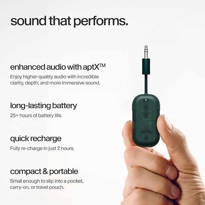 AirFly Pro 2 – Bluetooth Adapter for Airplane, Pair 2 AirPods or Wireless Headphones – 3.5mm AUX Bluetooth Transmitter for Cars, Boats, Treadmills, TVs– Airplane Travel Essentials, Teal Ice
