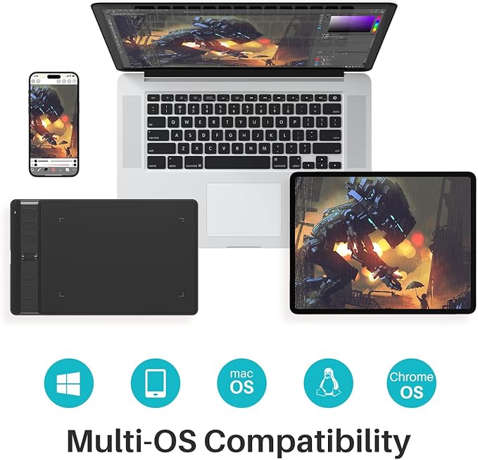 HUION Drawing Tablet Inspiroy 2 Small, Digital Art Tablet with Scroll Wheel, 6 Hotkeys, Battery-Free Stylus, Graphics Tablet for Drawing, Design, Writing, Work with PC, Mac & Android, Black