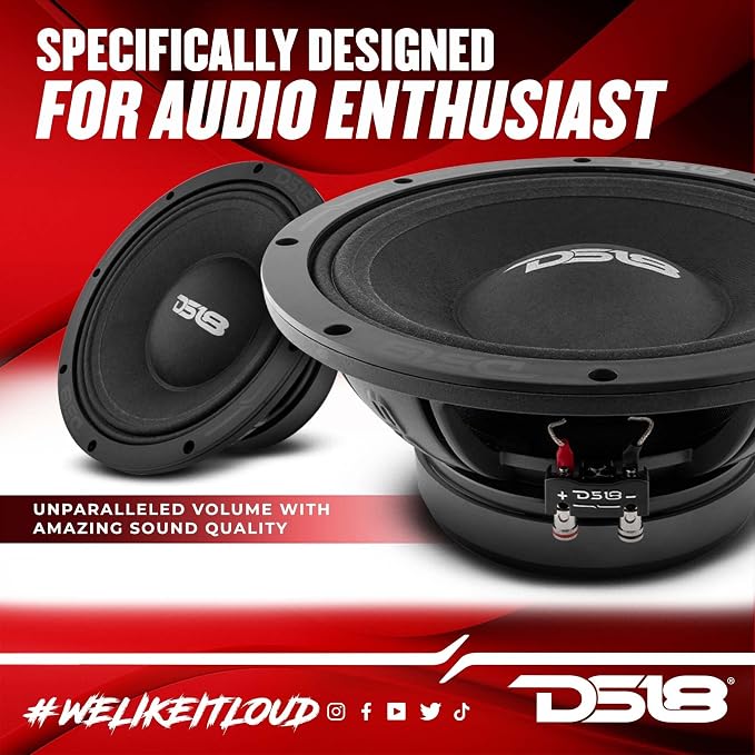 DS18 PRO-ZXI10MBASS 10" Pro Audio Mid Bass Loudspeaker 1000 Watts 8-Ohm - Premium Quality Audio Door Speakers for Car or Truck Stereo Sound System (1 Speaker)