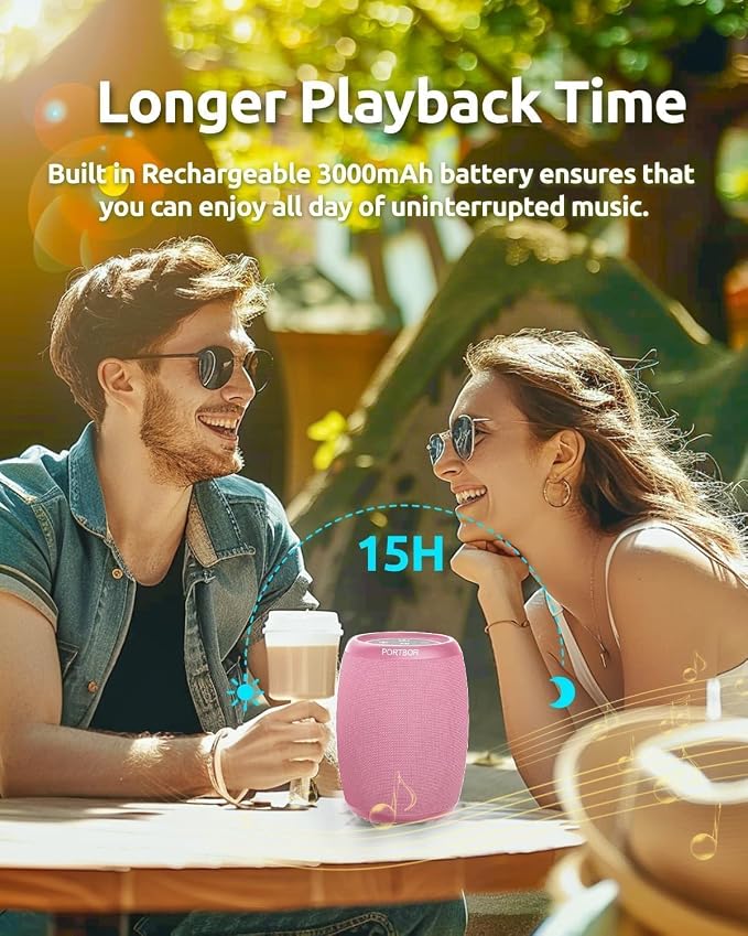 Portable Bluetooth Speaker with Lights, Powerful Stereo Loud Sound Wireless Small Speaker, IPX5 Waterproof, BT5.3, TWS Pairing, for Outdoor/Home/Party/Beach/Shower, Birthday Holiday Electronic Gift
