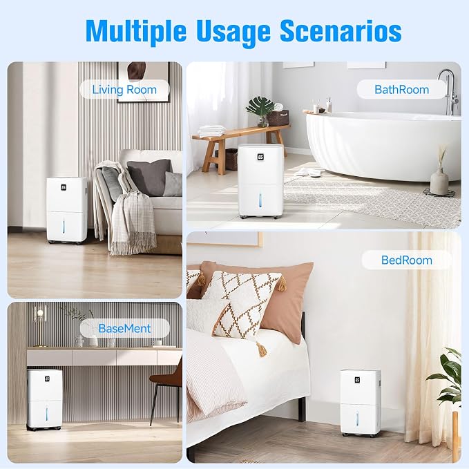 80 Pint Dehumidifier - Up to 5,000 Sq Ft, for Basement, Bedroom, Bathroom, Living Room, Home, Garage | 3 Fan Speeds, Smart Humidity Control, Auto Drain, Easy Move Wheels