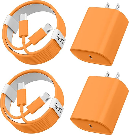Phone 17 16 15 Charger Fast Charging, 10 FT Long USB C Charger Cord with 20W Type C Fast Phone Charging Block forPhone 17/17 Pro/17 Pro max/Air/Phone 16 15 Pro Max Plus, iPad, Android,Orange