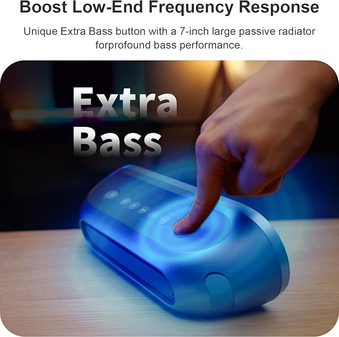 DOSS SoundBox Pro+ P400 Bluetooth Speaker, 50W Loud Stereo Sound, Deep Bass, 26H Playtime, Cool Mirror Lights, Bluetooth 5.3, IPX5 Waterproof, Portable for Outdoor, Beach, Pool, Camping, Party-Grey