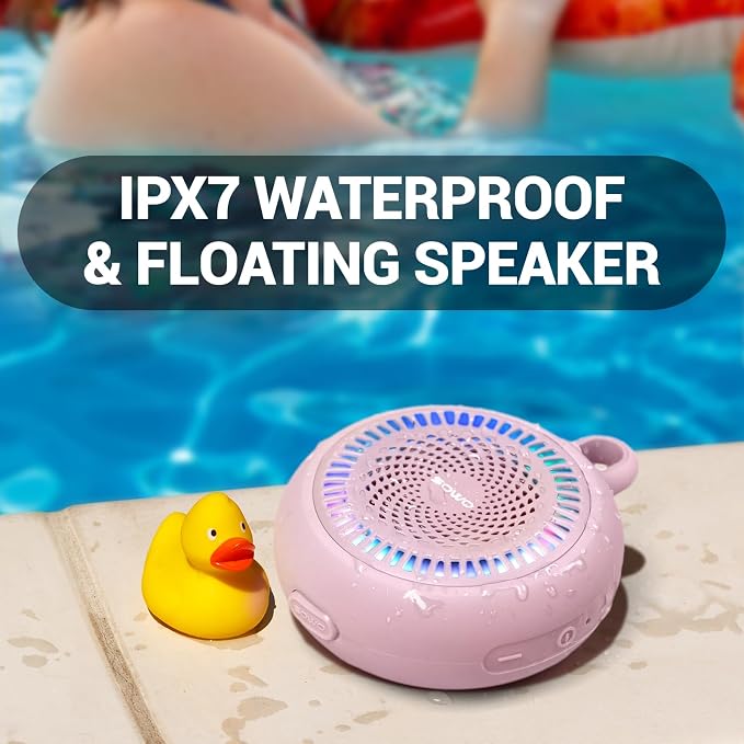 Bluetooth Shower Speaker Waterproof - Small Portable Bluetooth Speaker Wireless with Clip - Powerful Bass and Louder Volume - Colorful Lights and Lightweight