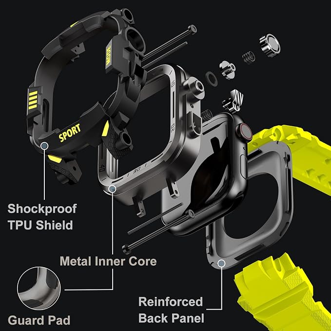 DABAOZA Rugged Case with Band Compatible with Apple Watch 46mm, for iWatch Series 11/10,Military Grade Shockproof Bumper and Men's Tactical Heavy Duty Strap(Fluorescent Green,46MM)
