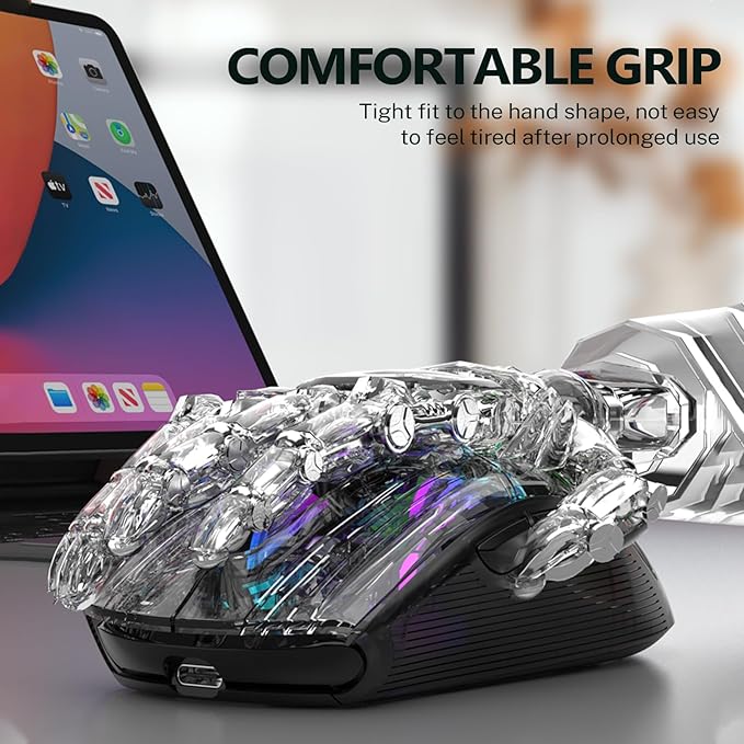 Wireless Gaming Mouse with Transparent RGB Mechanical, Tri-Mode 2.4GHz/Bluetooth/Wired Mouse, Charging Base, Digital Display,Silent Mice, 7 Buttons, Computer Mouse for Gaming and Esports (Black)
