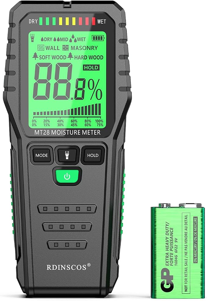 Pinless Moisture Meter Non-Invasive Digital Wood Moisture Tester | For Wall, Lumber, Building, Firewood, Humidity Tester,Built Flashligh,Low Light Readable LCD Screent
