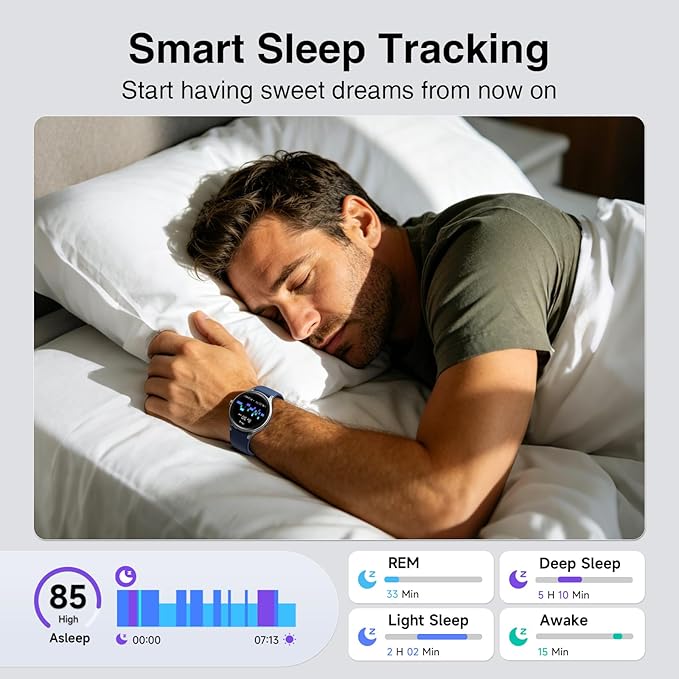 Fitpolo Smart Watch for Men Women Android iPhone, 1.27'' HD Fitness Tracker with Bluetooth Call & Answer, IP68 Waterproof, Heart Rate/SpO2/Sleep Monitor, Built-in AI Voice, 105+ Sports Modes (Blue)