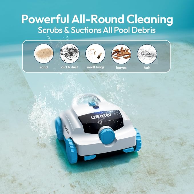 Cordless Robotic Pool Vacuum UBoter E10, Dual-Layer Filtration, Powerful Edge Corner Cleaning, 120–150 Mins Runtime, Auto Parking, No Debris Leakage, for Above Ground Flat Bottom Pools Up to 860 Sq.Ft