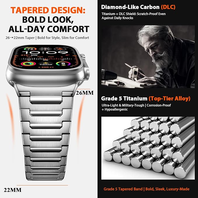 Titanium Apple Watch Band for Men Compatible with Apple Watch Ultra 3/2/1 49mm,iWatch Series 11/10/9/8/7/6/5/4/SE/3/2/1 (46/45/44/42mm),Lightweight Waterproof and Scratch Resistant Metal Strap