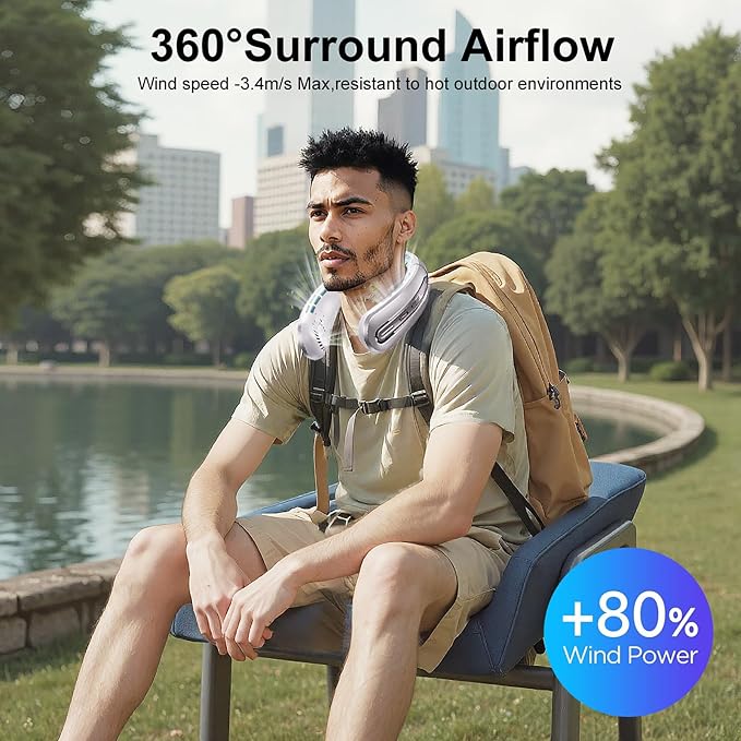 Portable Neck Fans that Blow Cold Air, Rechargeable Personal Small Wearable Cooler With 3-Speed, LED Display, 5000mAh, Type-C Port, Gift For Women, Dad, Birthday, Father, Travel, Outdoor, Grey