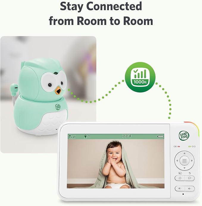 LeapFrog LeapView Twoo Video Baby Monitor (Non-WiFi), 5-Inch Screen, 360° Coverage Owl Camera | 31-Hr Battery, 1,000ft Range, Secure FHSS, VOX, Two-Way Talk, Temperature | Blue