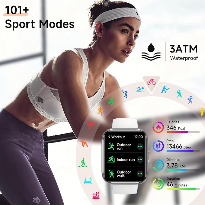 Smart Watches for Women Men, for Android & iPhone, Alexa Built-in, 1.8" Touch Screen Smartwatch with Heart Rate/SpO2/Sleep/Stress Monitor , IP68 Waterproof Fitness Tracker, 101+ Sports Modes, 2 Bands