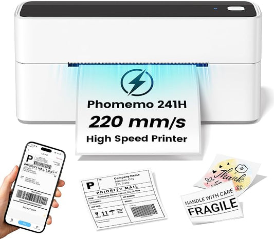 Phomemo High-Speed Shipping Label Printer 220mm/s - 4X6 Wireless Thermal Label Printer for Small Business, Compatible with iPhone, Android, Shopify, Amazon, USPS, Black
